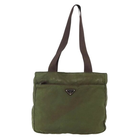 PRADA Tote Bag Nylon Khaki Silver Auth - Picture 2 of 15